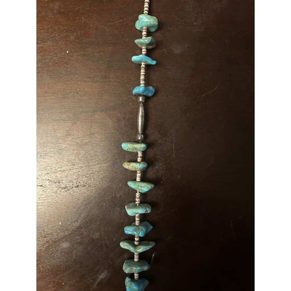 VTG Navajo Turquoise Bead Necklace Clam Shell Silver Old Natural Stone 18 Inch - Picture 6 of 6